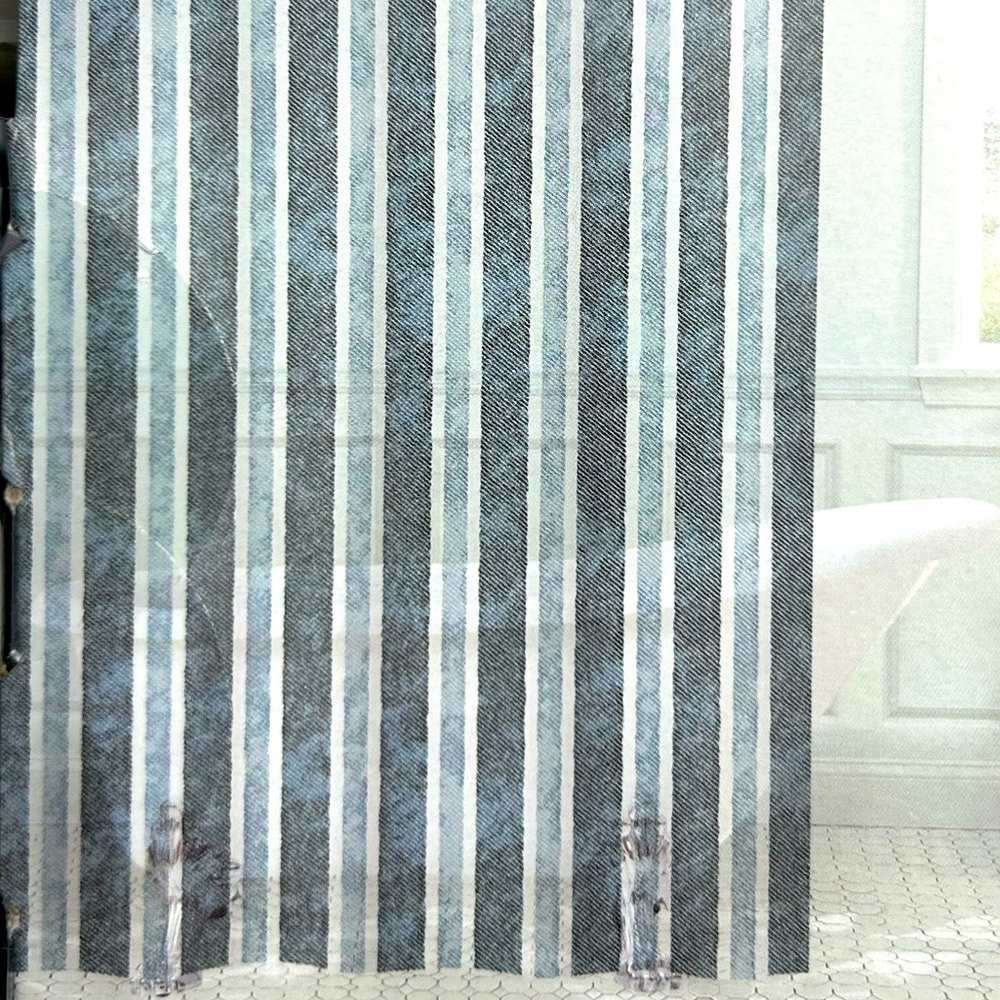 French Connection Blue & White Stripes Shower Curtain 
70% PEVA 30% EVA 
70 X 72